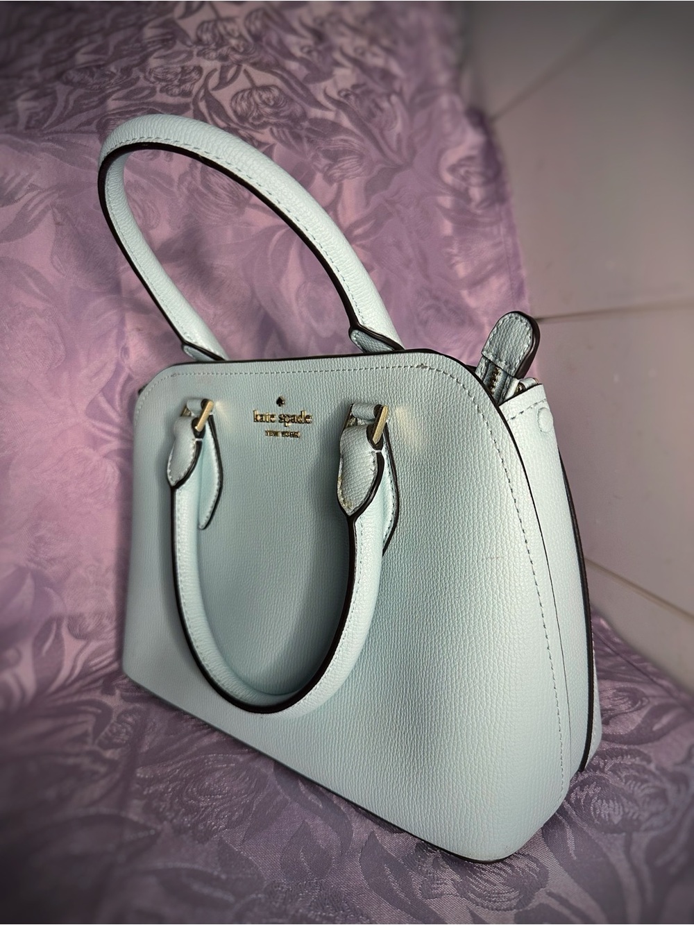 Kate Spade Darcy Small Satchel Smooth Leather Crossbody in Cloud Mist